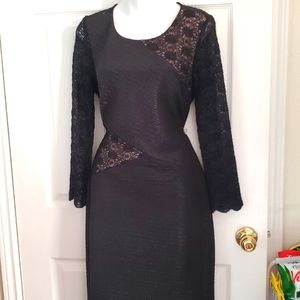 Like NEW Lace Overlay Lined Fancy Black Dress LBD Sz 8